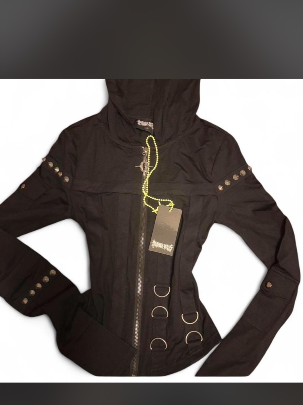 Darker Wavs Black Hooded Jacket sweater Hooded Jacket - with studds and d rings - Picture 4 of 5